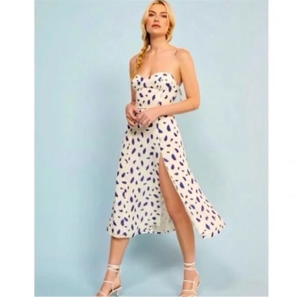 Reformation Dresses & Skirts - Reformation Juliette White & Blue Dalmatian Print Tie Strap Midi Dress sz 0
